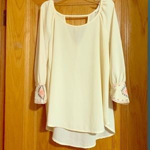 Blu Pepper Tunic Blouse Aztec embroidered sleeves